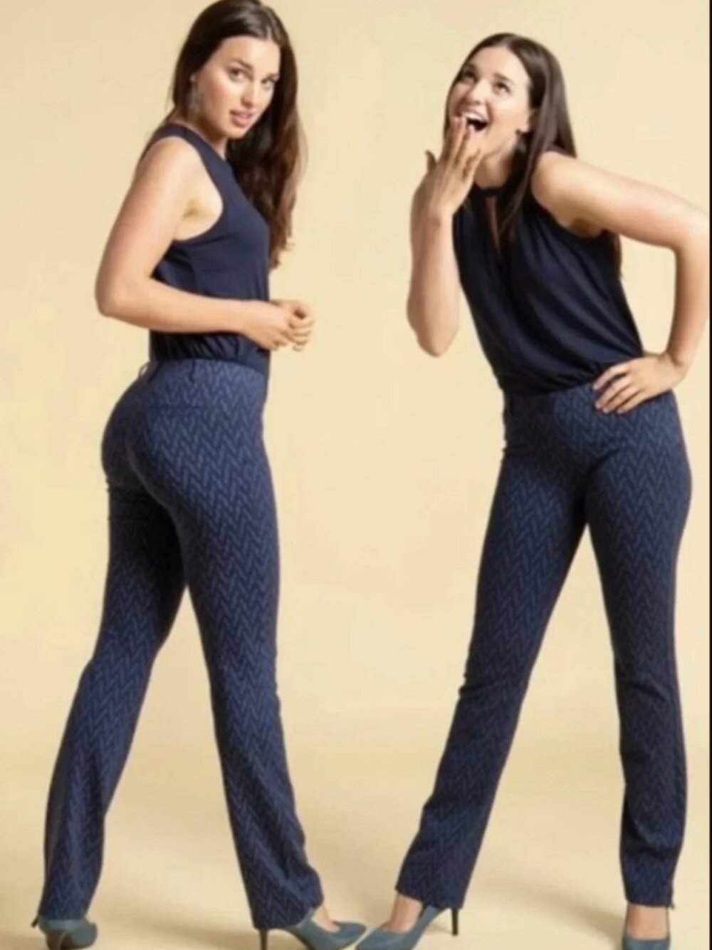 Betabrand Blue Chevron Straight Classic Dress Pant Yoga Pants Xlarge Long Tall